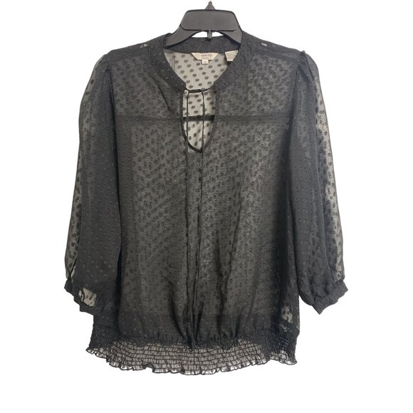 Capacity Unlimited Tops - Capacity Unlimited Sheer Black Polka Dot Blouse Size M